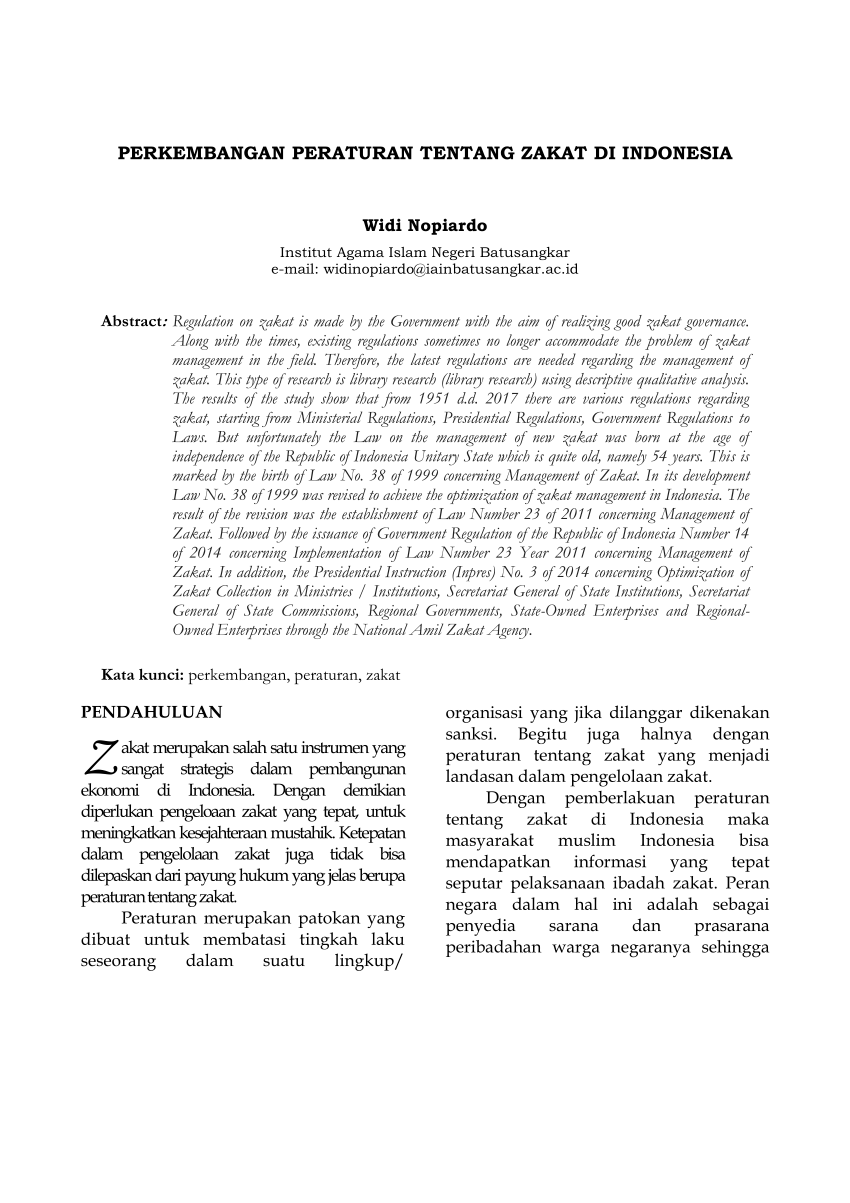 Pdf Perkembangan Peraturan Tentang Zakat Di Indonesia
