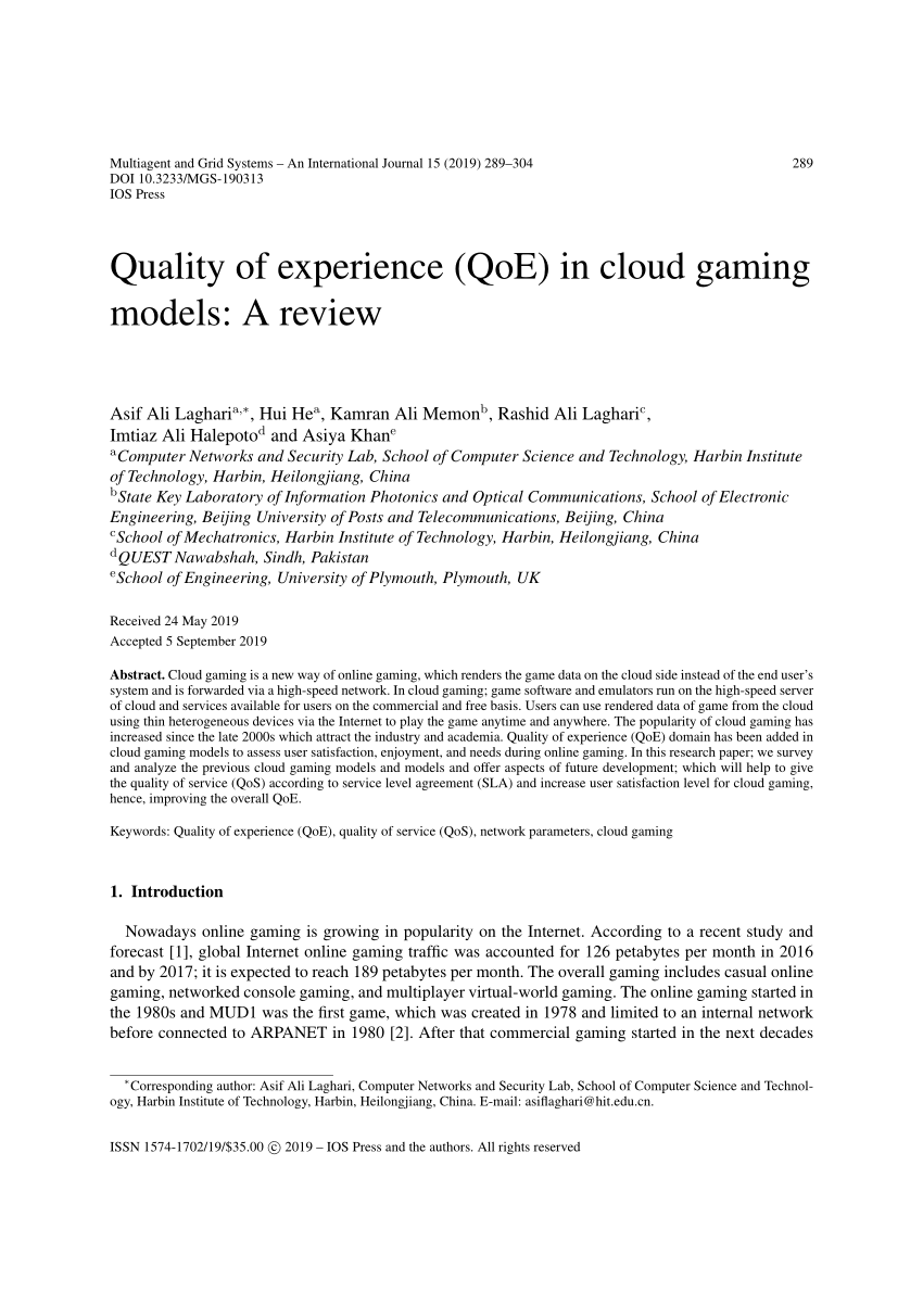 Pdf Quality Of Experience Qoe In Cloud Gaming Models A Review