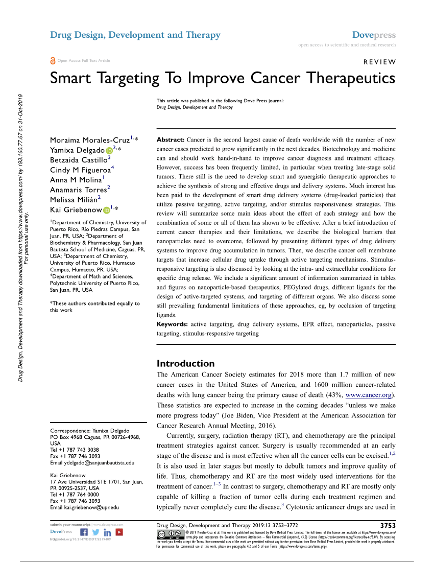 PDF) Smart Targeting To Improve Cancer Therapeutics