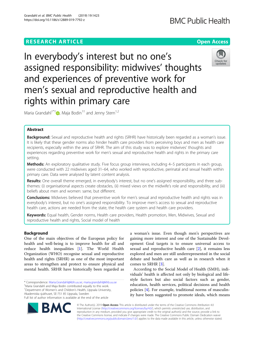 PDF) In everybodys interest but no ones assigned responsibility midwives thoughts and experiences of preventive work for mens sexual and reproductive health and rights within primary care