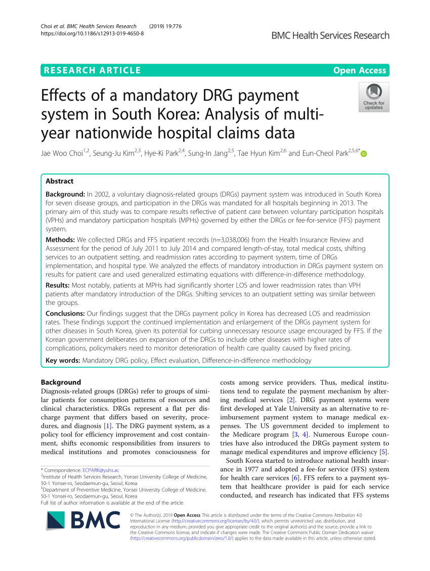 (PDF) Effects of a mandatory DRG payment system in South Korea