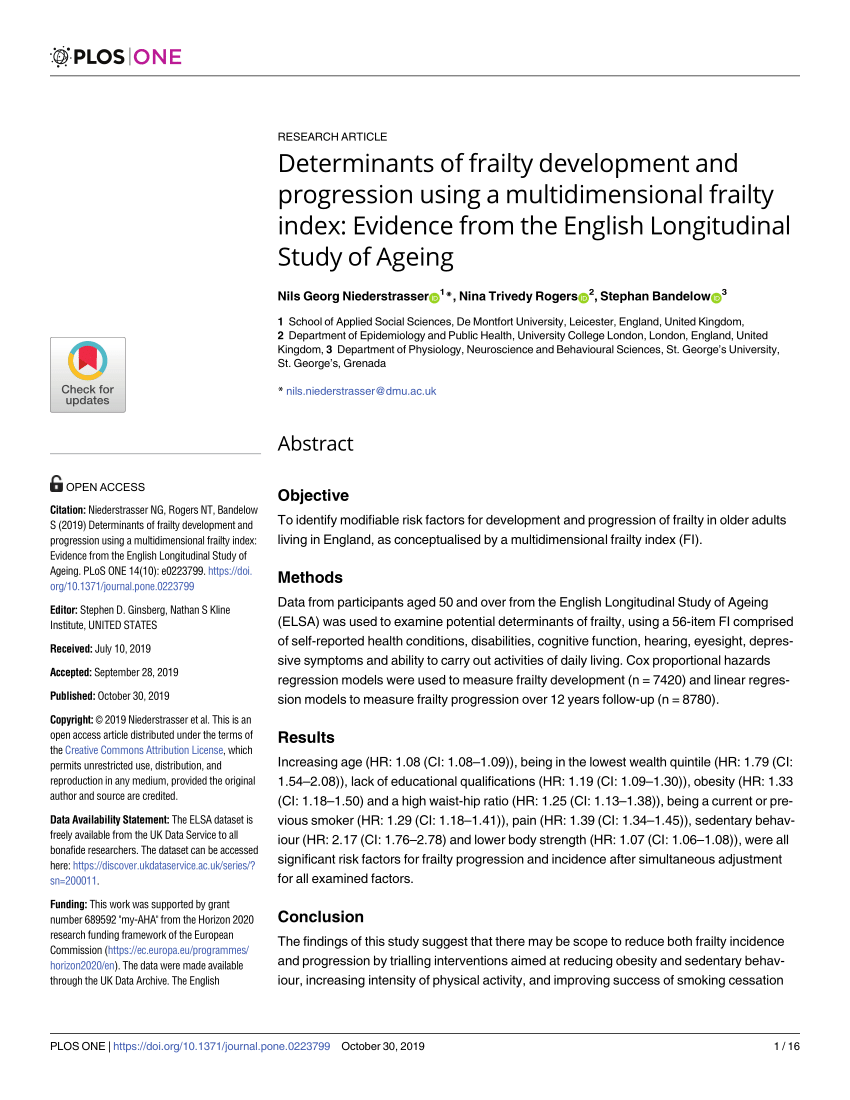 Pdf Determinants Of Frailty Development And Progression Using A Multidimensional Frailty Index Evidence From The English Longitudinal Study Of Ageing