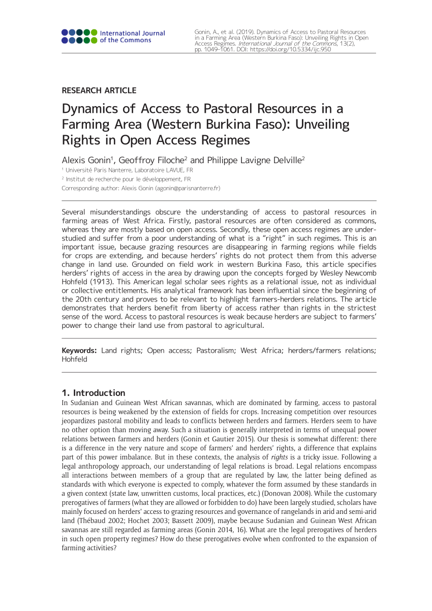 Pdf Dynamics Of Access To Pastoral Resources In A Farming Area Western Burkina Faso Unveiling Rights In Open Access Regimes