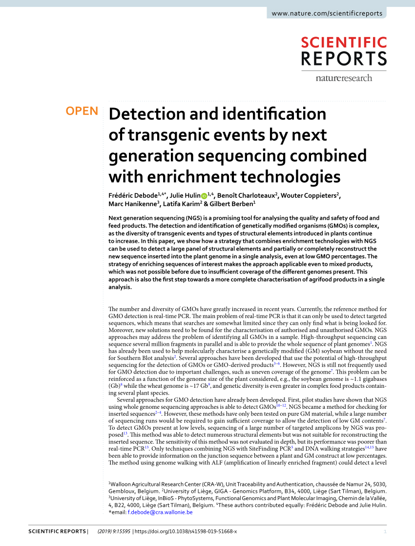 Pdf Detection And Identification Of Transgenic Events By Next Generation Sequencing Combined With Enrichment Technologies