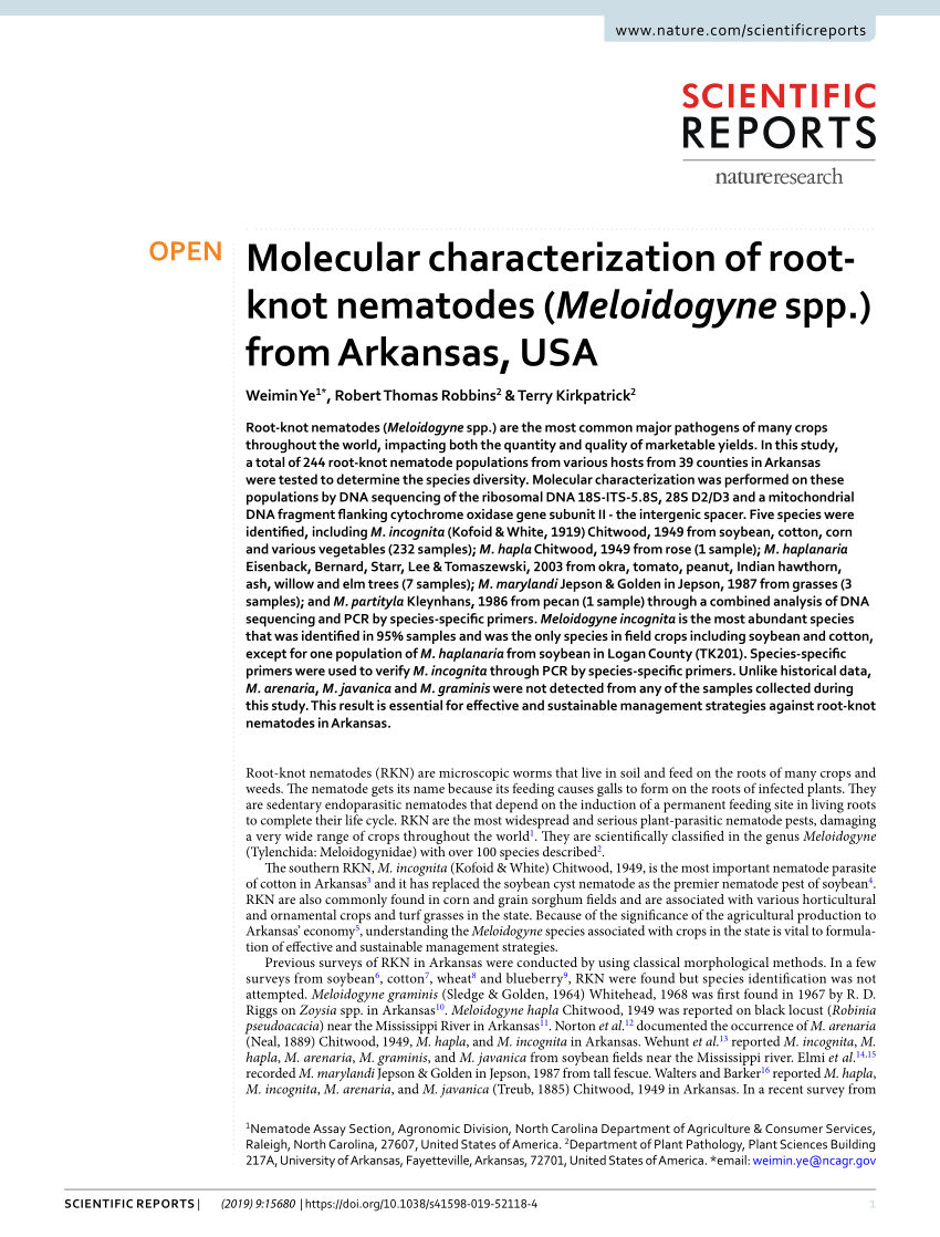 Pdf Molecular Characterization Of Root Knot Nematodes