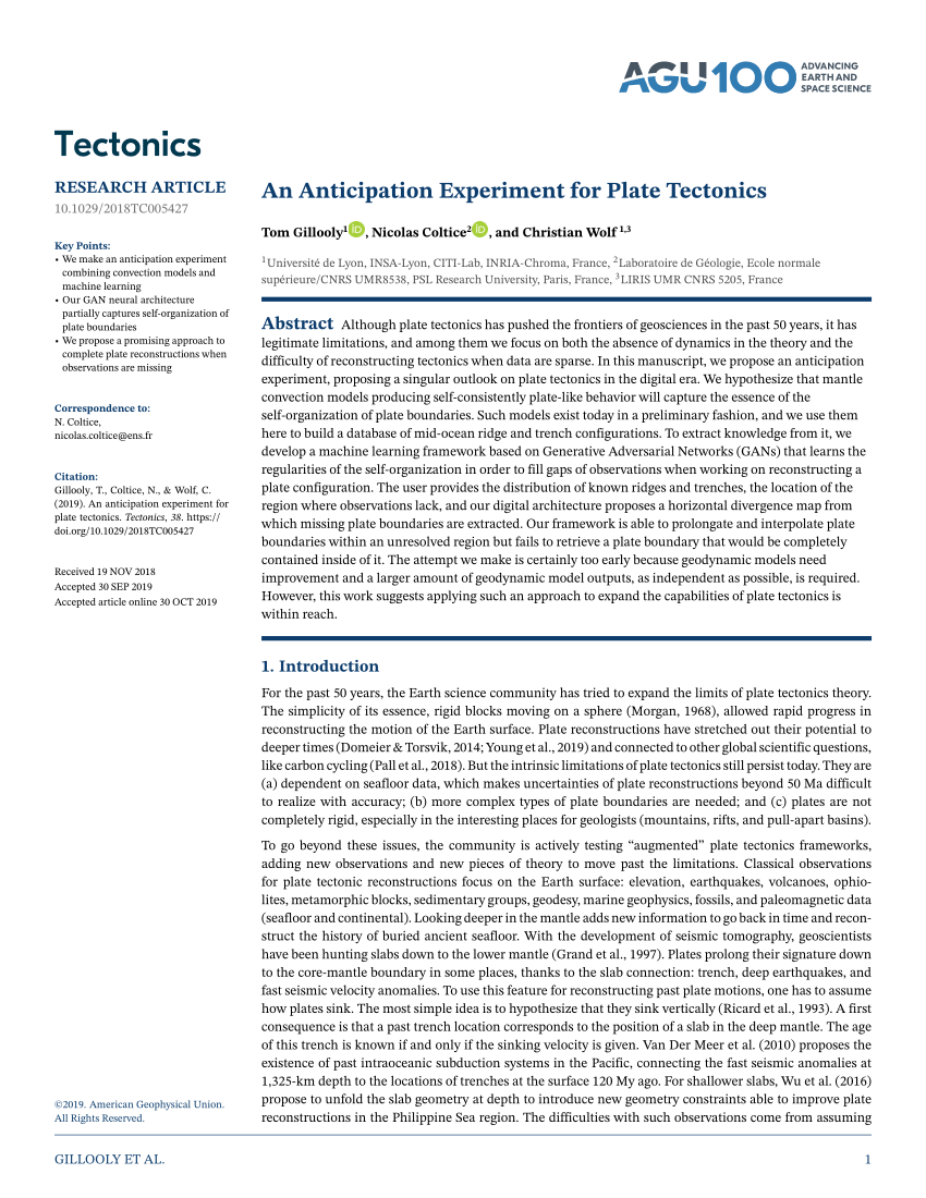 Pdf An Anticipation Experiment For Plate Tectonics