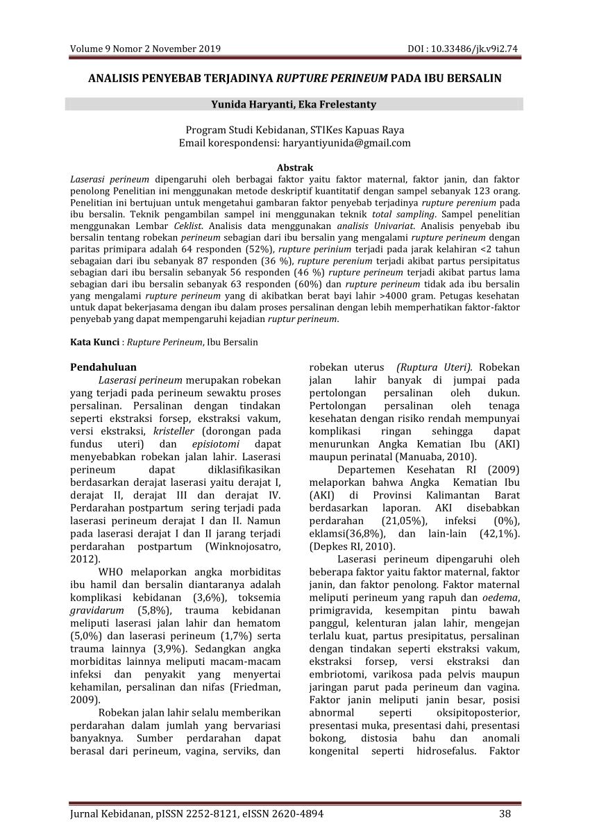 Pdf Analisis Penyebab Terjadinya Rupture Perineum Pada Ibu Bersalin