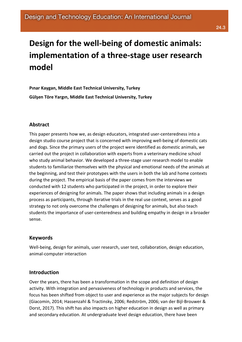 PDF) Design for the well-being of domestic animals: implementation of a  three-stage user research model