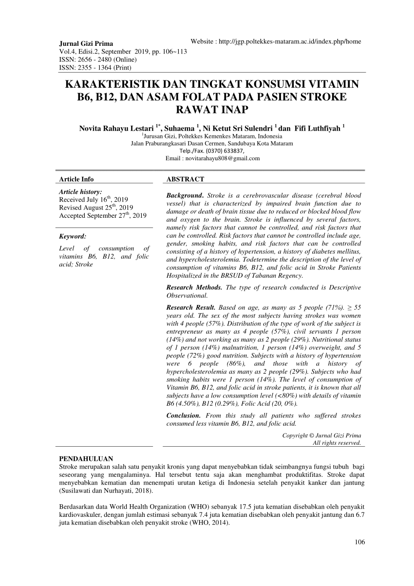 PDF Karakteristik  Dan Tingkat Konsumsi Vitamin  B6 B12 