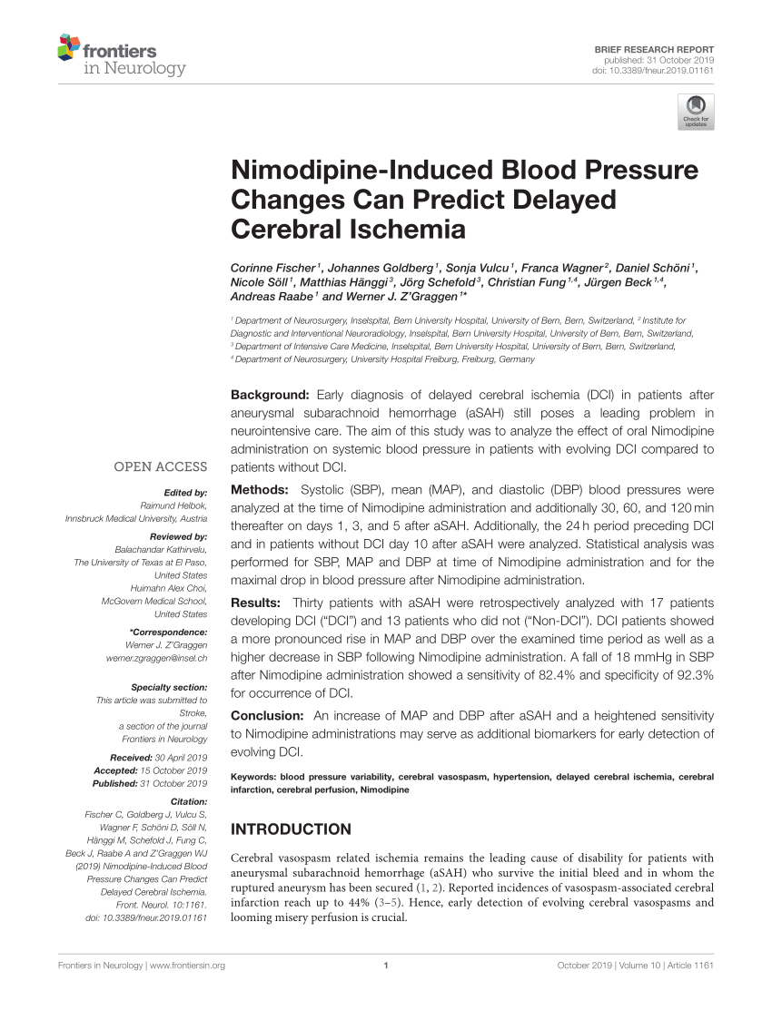 nimodipine effects on blood pressure