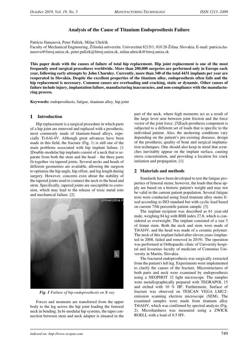 (PDF) Analysis of the Cause of Titanium Endoprosthesis Failure