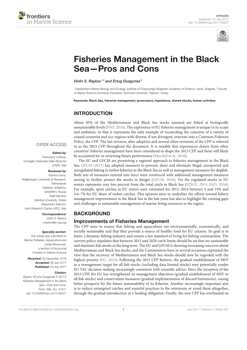 (PDF) Fisheries Management in the Black Sea-Pros and Cons