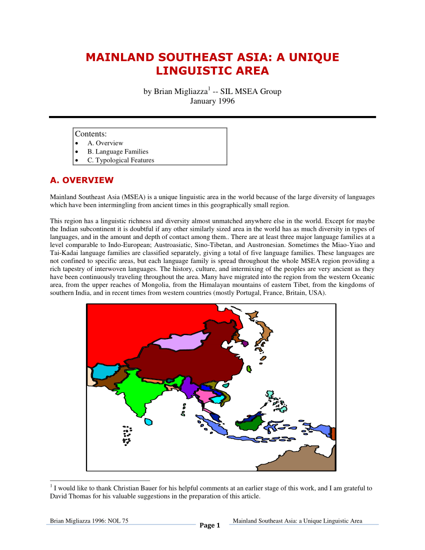 PDF MAINLAND SOUTHEAST ASIA A UNIQUE LINGUISTIC AREA   Largepreview 