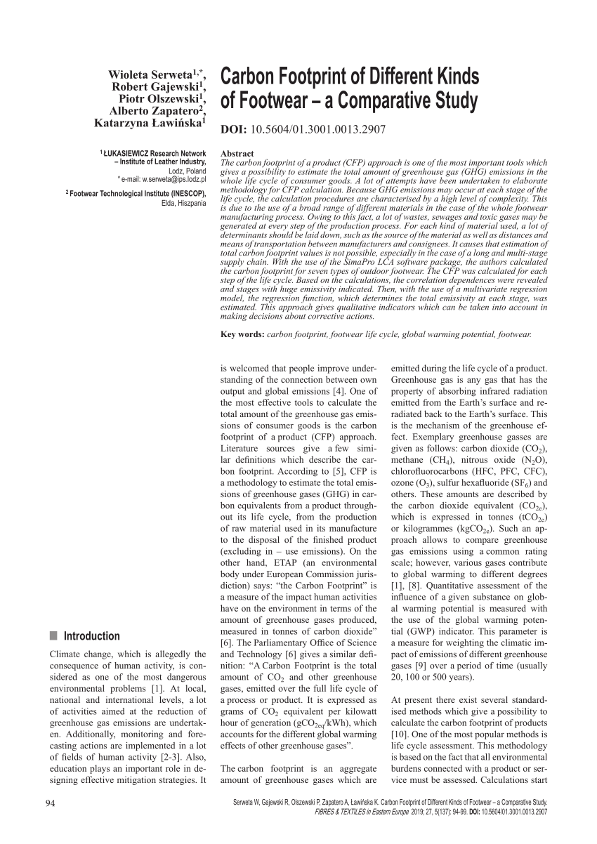 PDF) Carbon Footprint of Different Kinds of Footwear – a Throughout Ecological Footprint Calculator Worksheet