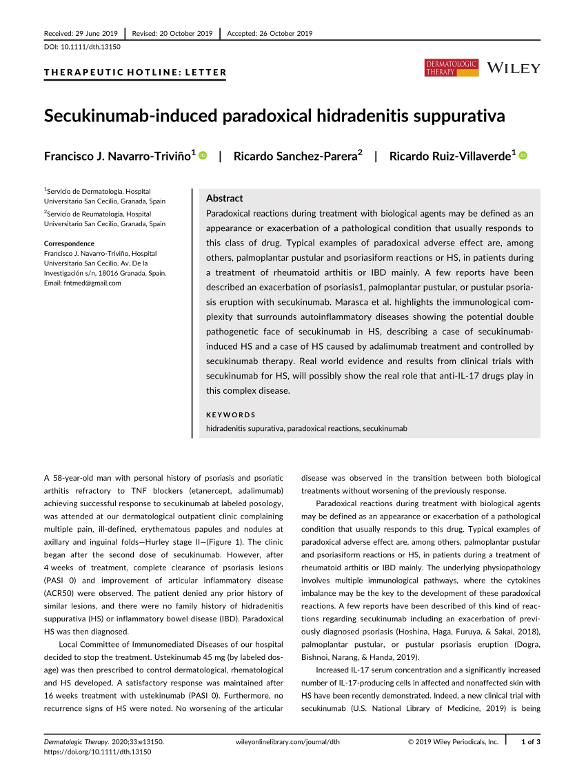 Secukinumab‐induced Paradoxical Hidradenitis Suppurativa Request Pdf