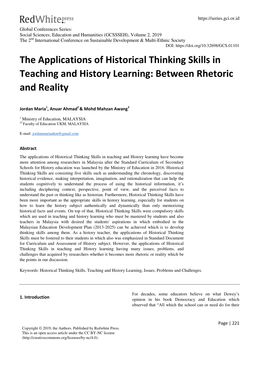 historical thinking definitions and educational applications