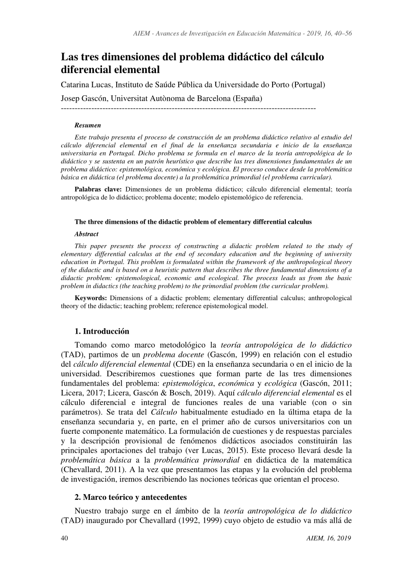 PDF) Las tres dimensiones del problema didáctico del cálculo diferencial  elemental