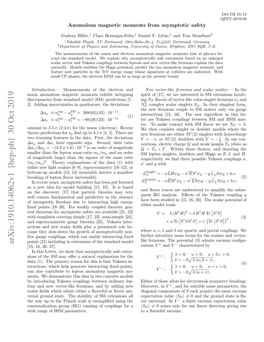 Pdf Anomalous Magnetic Moments From Asymptotic Safety