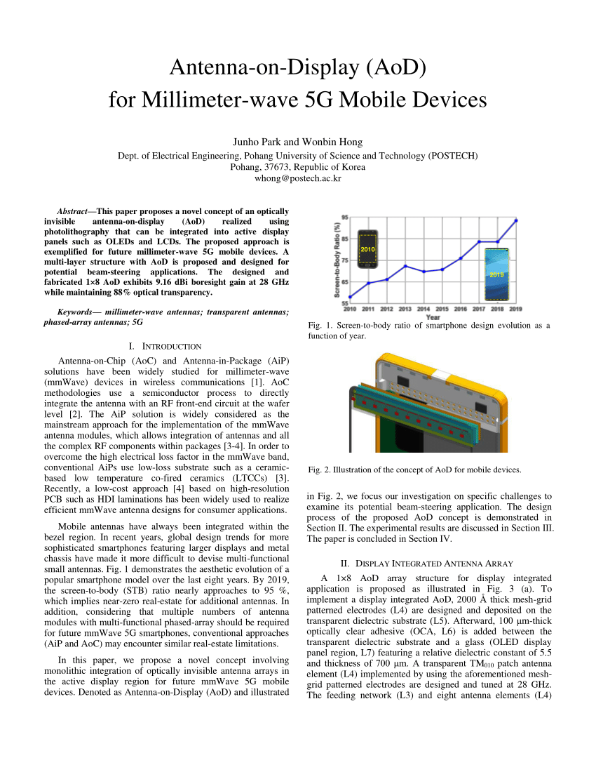 (PDF) AntennaonDisplay (AoD) for Millimeterwave 5G Mobile Devices