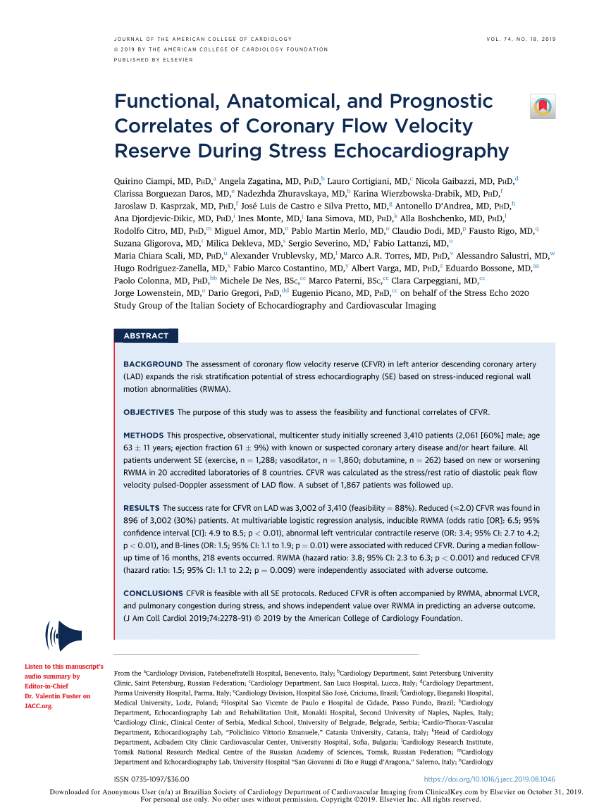 Pdf Functional Anatomical And Prognostic Correlates Of Coronary Flow Velocity Reserve During Stress Echocardiography