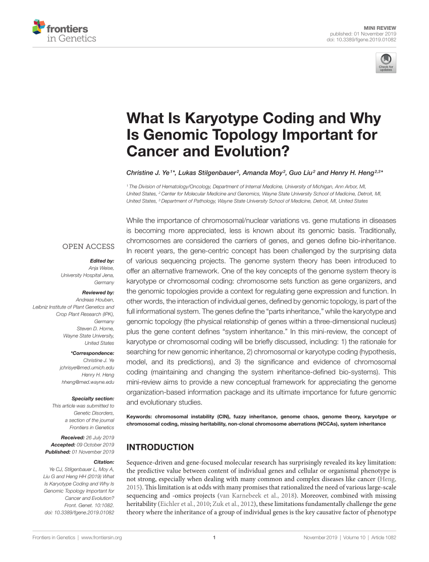 Pdf What Is Karyotype Coding And Why Is Genomic Topology Important For Cancer And Evolution