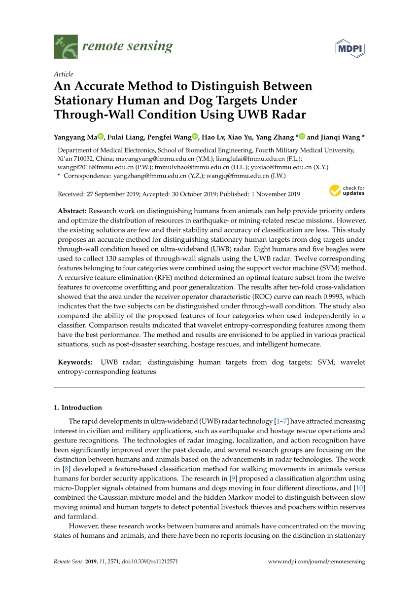Pdf An Accurate Method To Distinguish Between Stationary Human And Dog Targets Under Through Wall Condition Using Uwb Radar