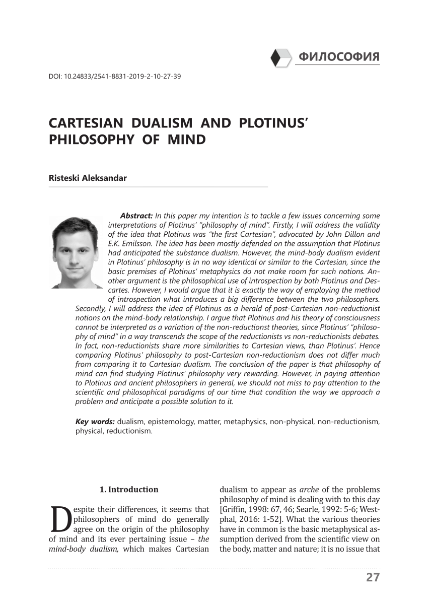 PDF) CARTESIAN DUALISM AND PLOTINUS' PHILOSOPHY OF MIND