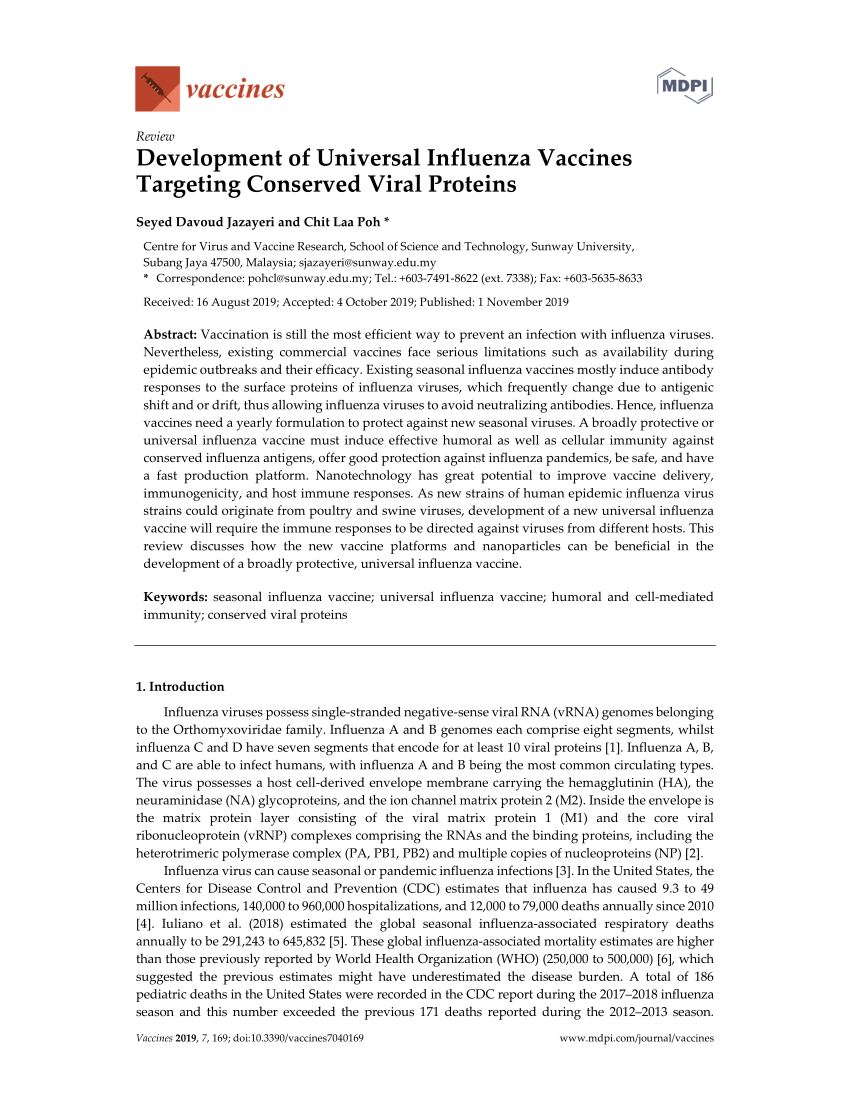 Pdf Development Of Universal Influenza Vaccines Targeting Conserved Viral Proteins