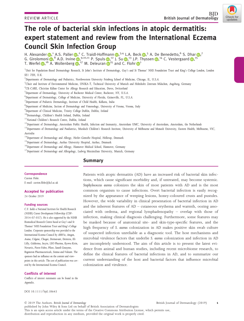 Pdf The Role Of Bacterial Skin Infections In Atopic Dermatitis Expert Statement And Review From The International Eczema Council Skin Infection Group