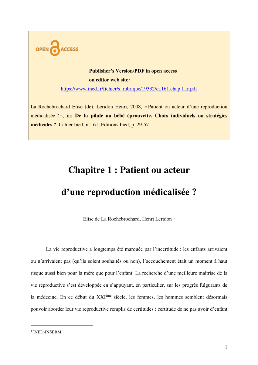 Pdf Patient Ou Acteur D Une Reproduction Medicalisee