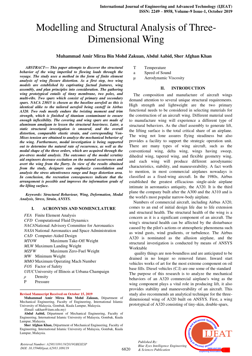 PDF) Modeling and Structural Analysis of Three-Dimensional Wing