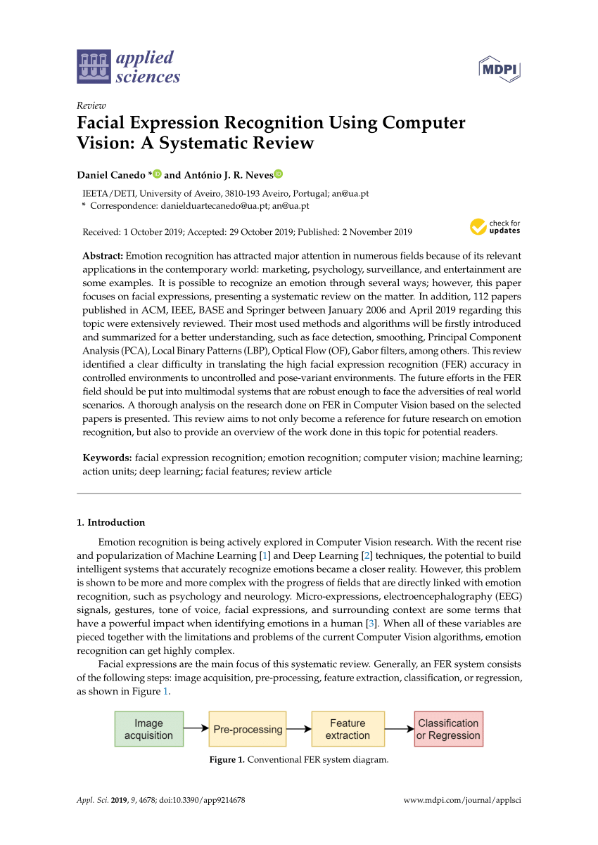 Pdf Facial Expression Recognition Using Computer Vision A Systematic Review