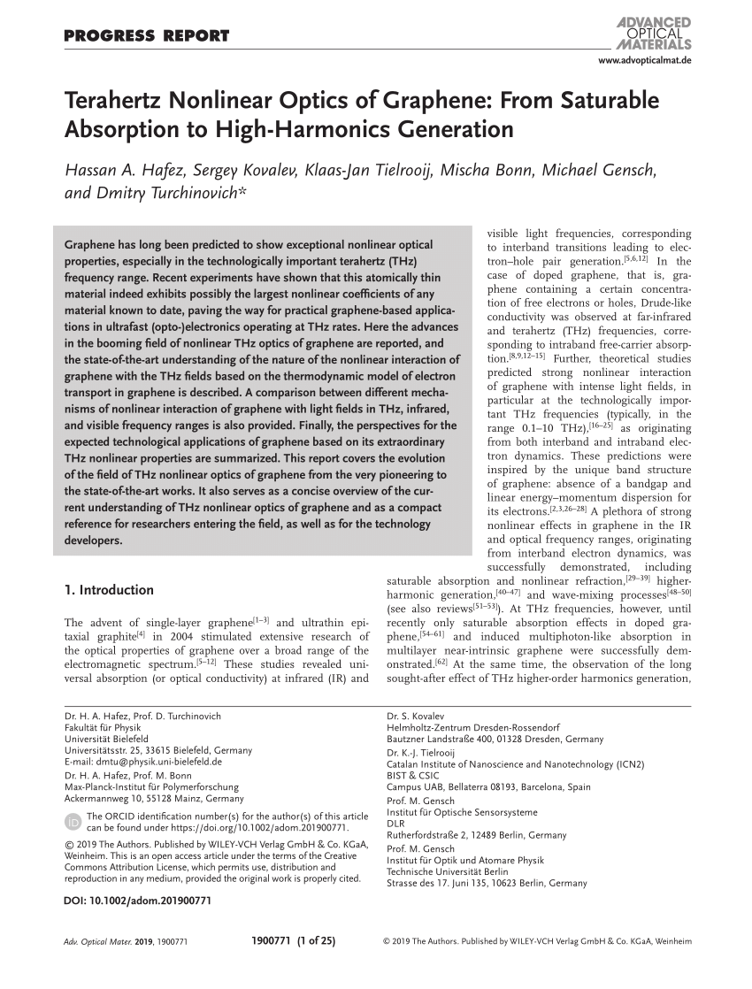 PDF) Terahertz Nonlinear Optics of Graphene: From Saturable 