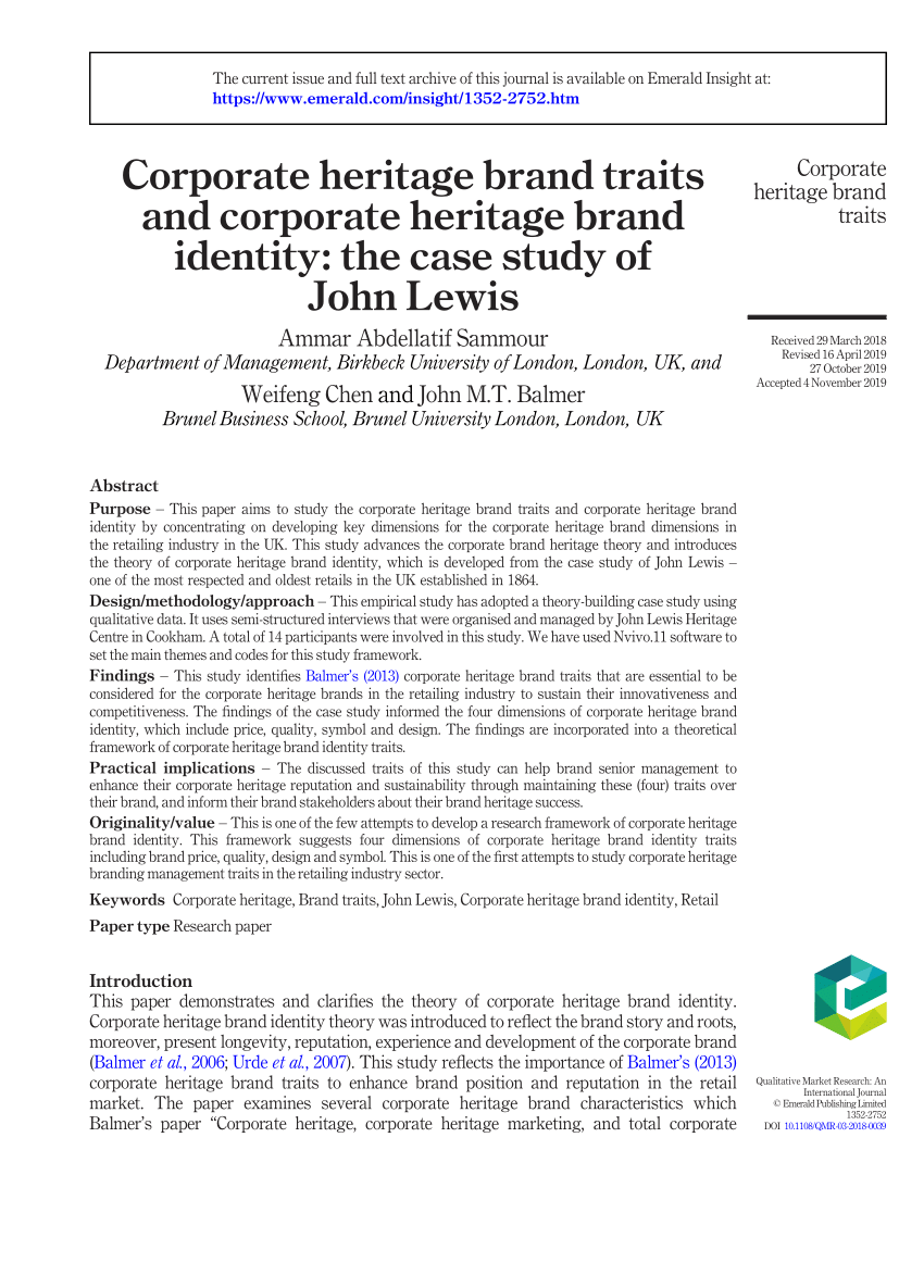 PDF) “Corporate Heritage Brand Traits and Corporate heritage brand