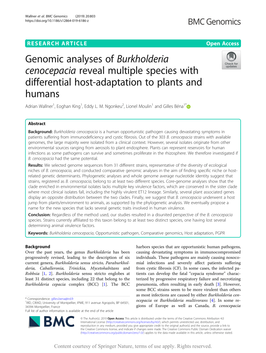 Pdf Genomic Analyses Of Burkholderia Cenocepacia Reveal Multiple Species With Differential Host Adaptation To Plants And Humans