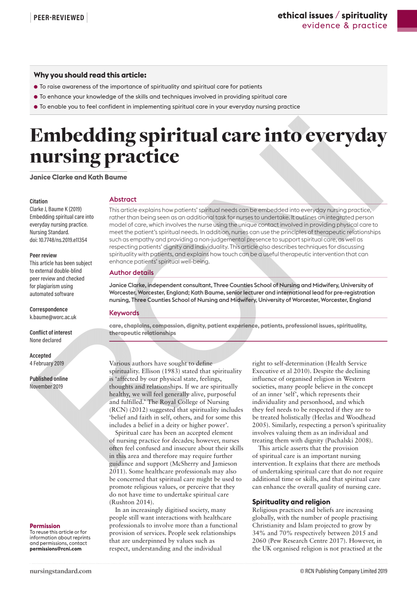 PDF) Embedding spiritual care into everyday nursing practice