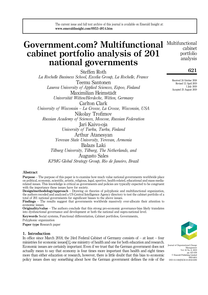 Pdf Government Com Multifunctional Cabinet Portfolio Analysis Of 1 National Governments