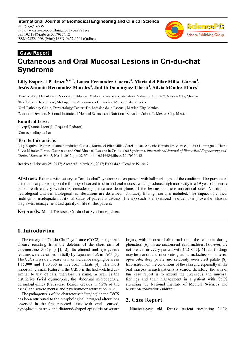 Pdf Cutaneous And Oral Mucosal Lesions In Cri Du Chat Syndrome