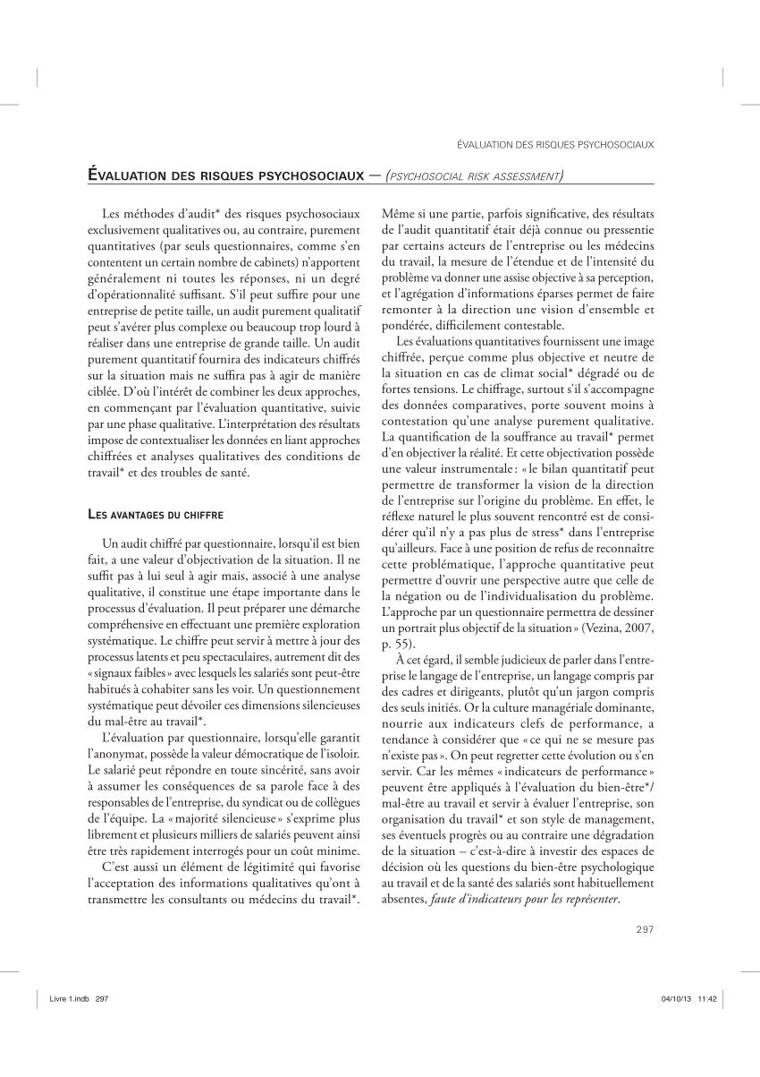 Pdf Evaluation Des Risques Psychosociaux Psychosocial Risk Assessment