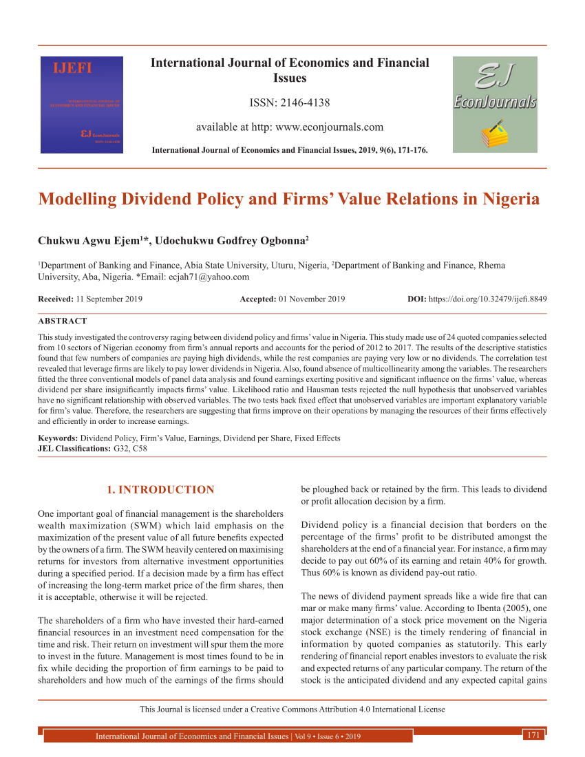 Pdf Modelling Dividend Policy And Firms Value Relations In Nigeria