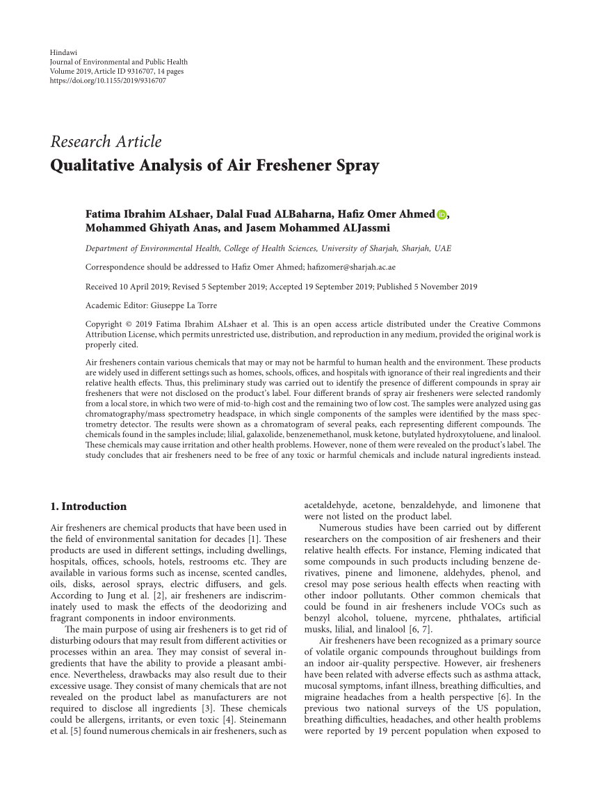 PDF) Qualitative Analysis of Air Freshener Spray