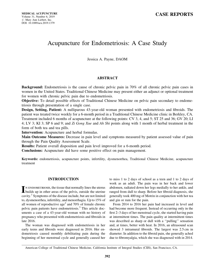 PDF) Acupuncture for Endometriosis: A Case Study