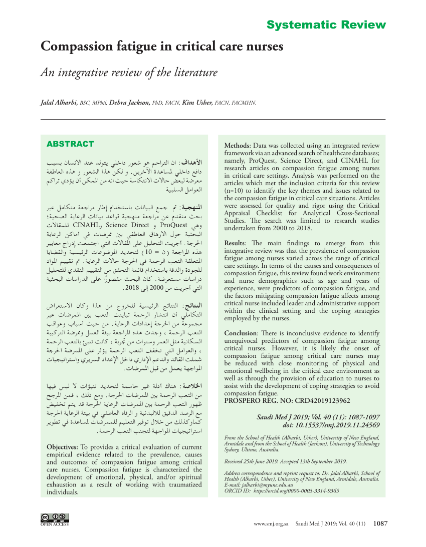 Pdf Compassion Fatigue In Critical Care Nurses An Integrative Review Of The Literature