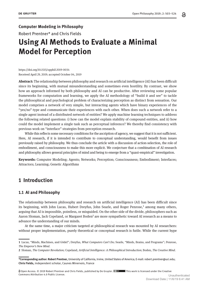 Pdf Using Ai Methods To Evaluate A Minimal Model For Perception