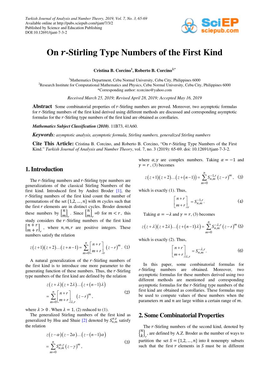 PDF) A recurrence formula for the first kind Stirling numbers