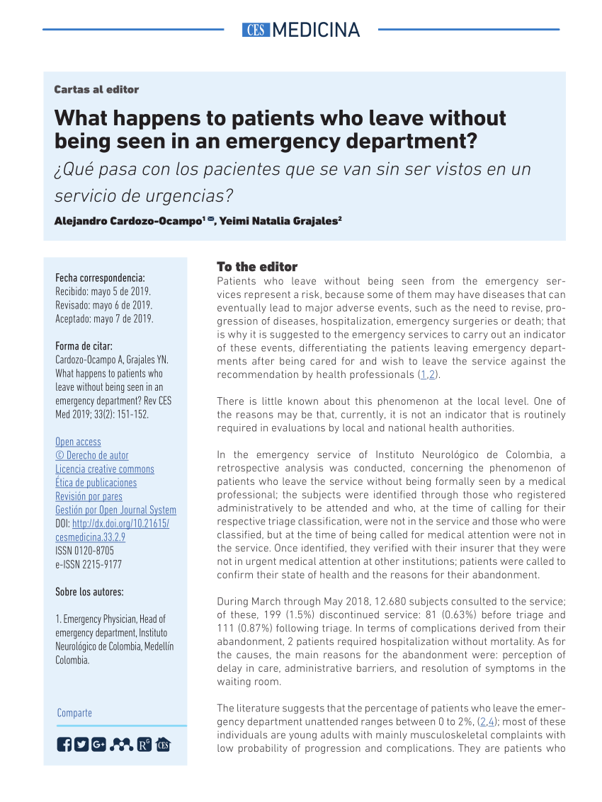 Pdf What Happens To Patients Who Leave Without Being Seen