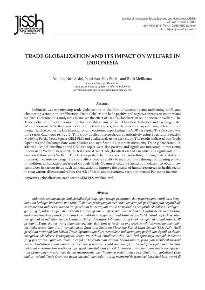 Pdf Trade Globalization And Its Impact On Welfare In Indonesia