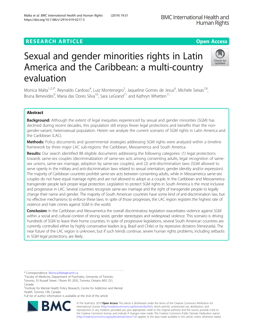 Pdf Sexual And Gender Minorities Rights In Latin America And The Caribbean A Multi Country
