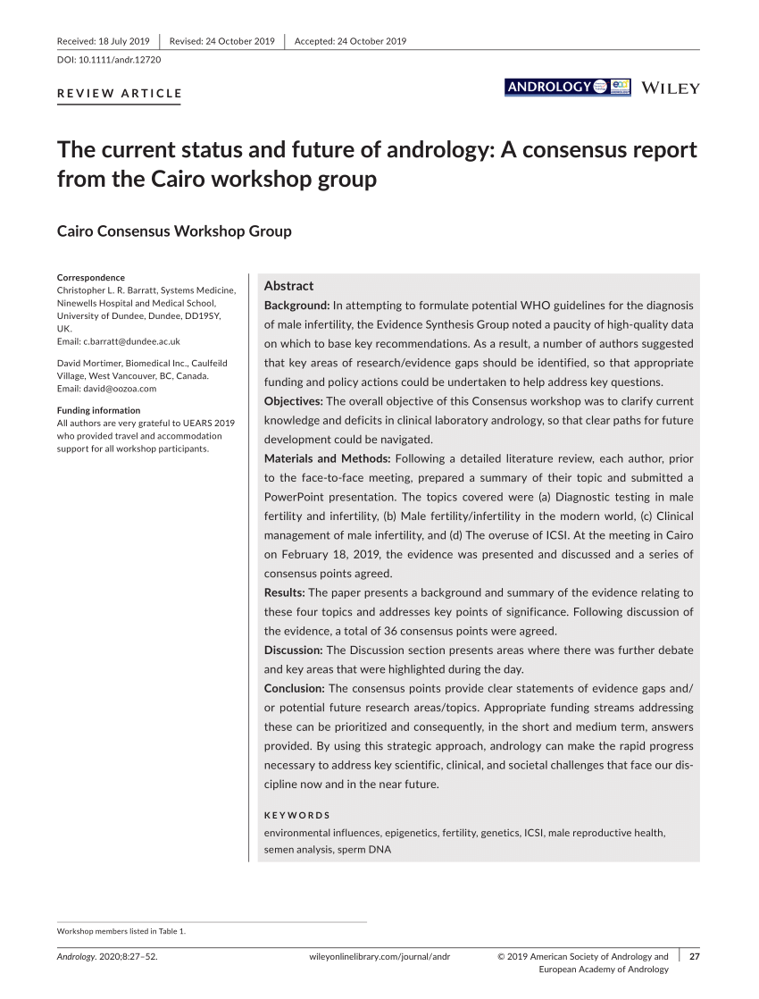 PDF) The Current Status and Future of Andrology: A Consensus 