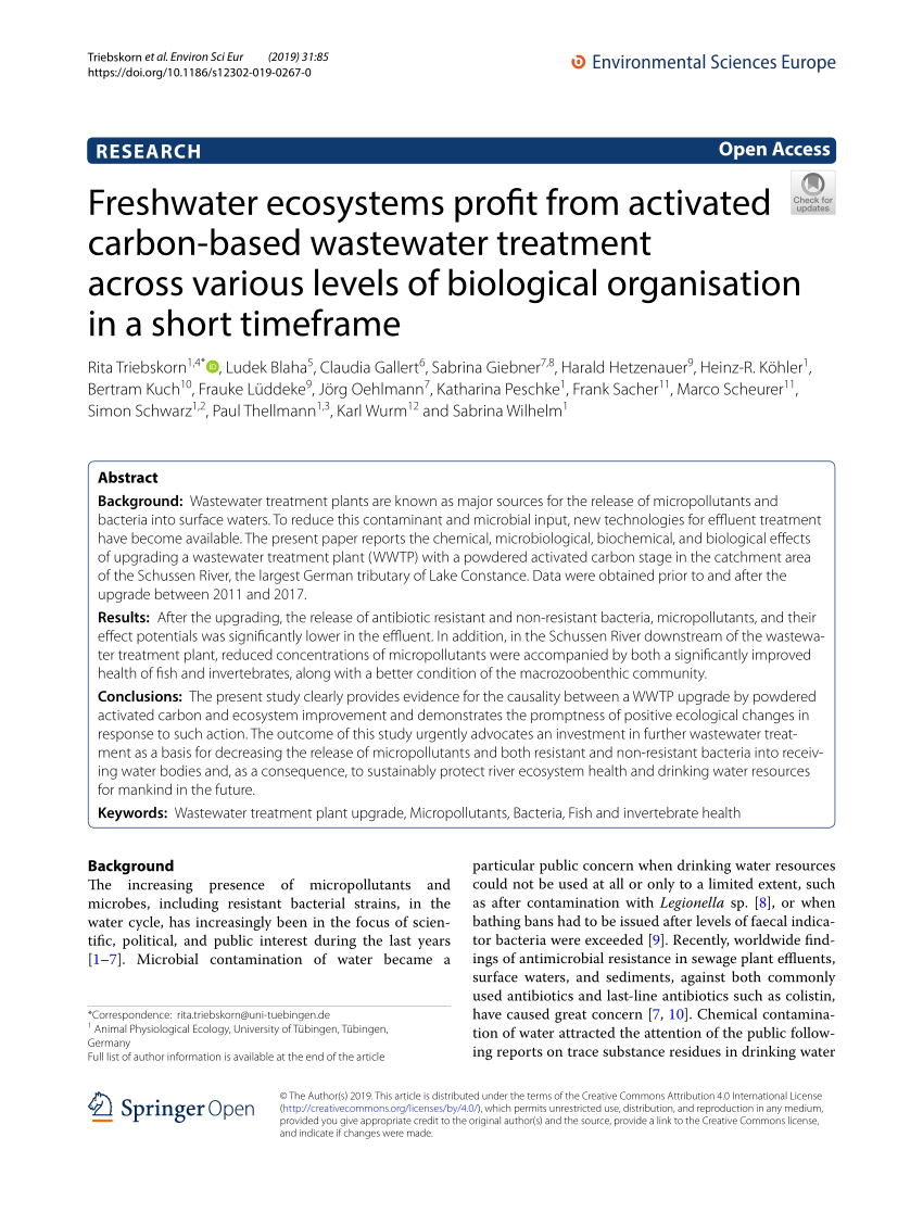 (PDF) Freshwater ecosystems profit from activated carbon